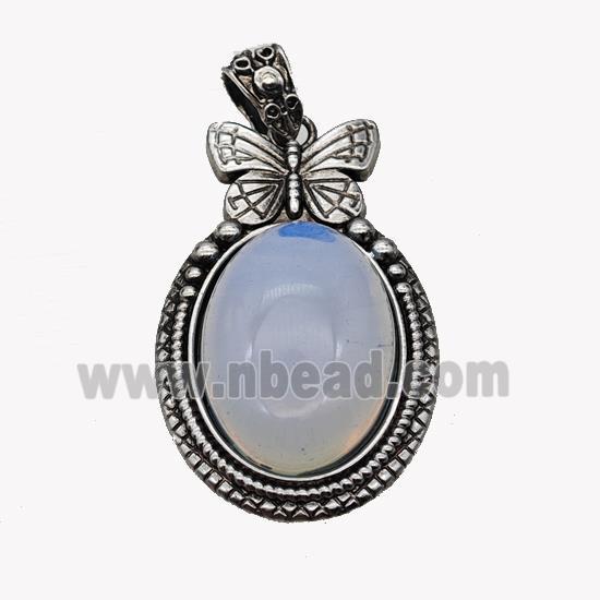 Alloy Butterfly Pendant Pave Opalite Antique Silver