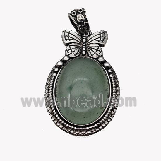 Alloy Butterfly Pendant Pave Green Aventurine Antique Silver