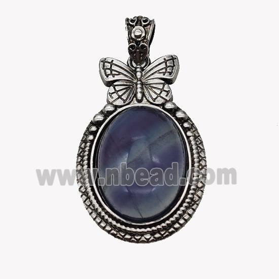 Alloy Butterfly Pendant Pave Fluorite Antique Silver