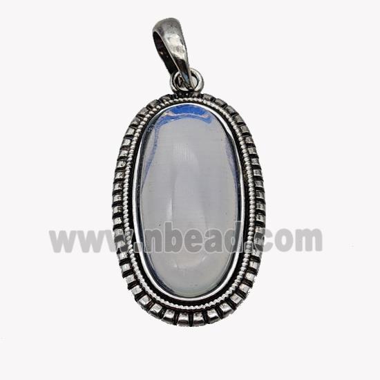 Alloy Oval Pendant Pave Opalite Antique Silver