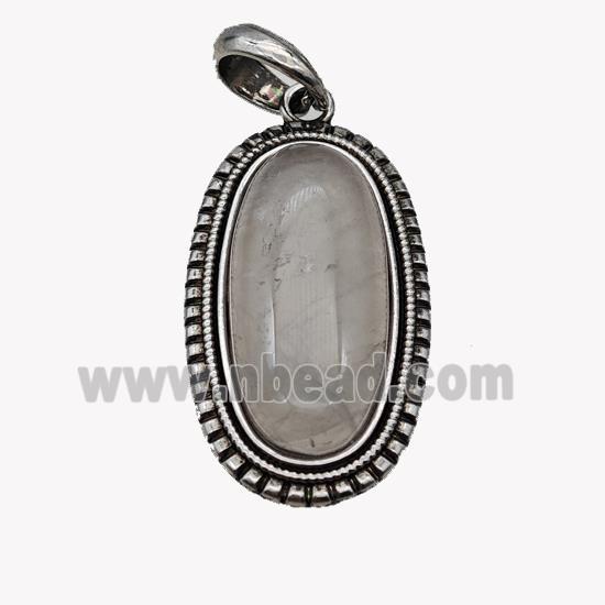 Alloy Oval Pendant Pave Rose Quartz Antique Silver