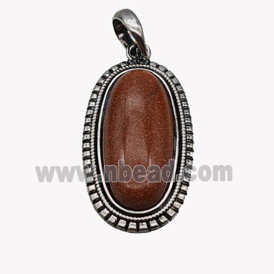 Alloy Oval Pendant Pave Golden Sandstone Antique Silver