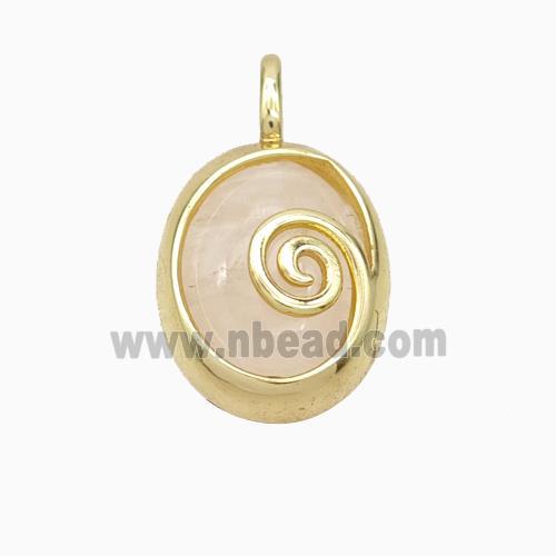 Copper Oval Pendant Pave Clear Quartz Gold Plated