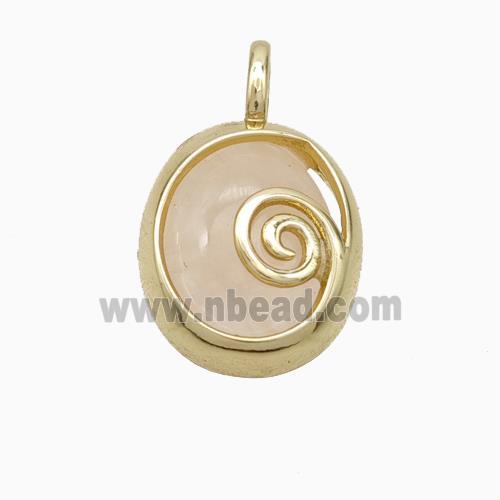 Copper Oval Pendant Pave Rose Quartz Gold Plated