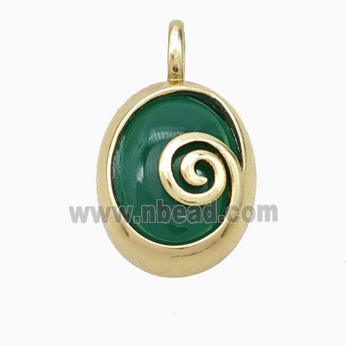 Copper Oval Pendant Pave Green Aventurine Gold Plated