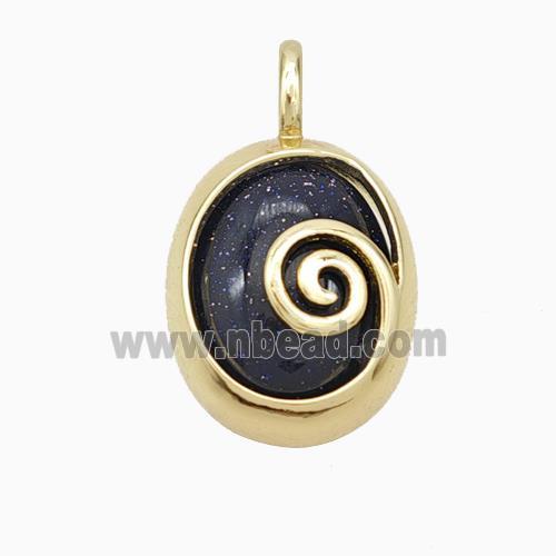 Copper Oval Pendant Pave Blue Sandstone Gold Plated