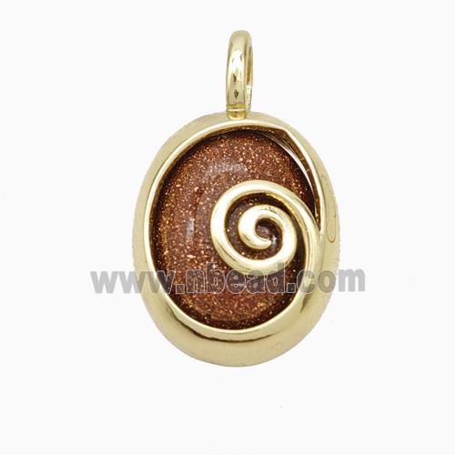 Copper Oval Pendant Pave Golden Sandstone Gold Plated