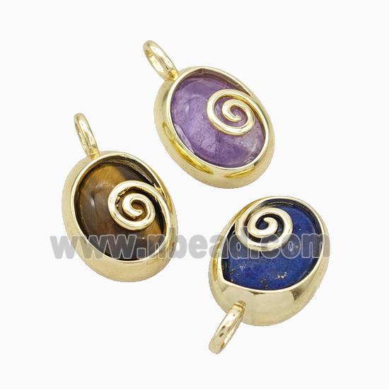 Copper Oval Pendant Pave Gemstoner Spiral Gold Plated Mixed