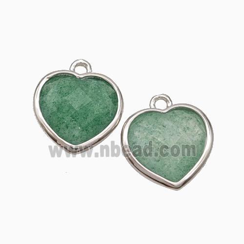 Natural Green Strawberry Quartz Heart Pendant Faceted Platinum Plated