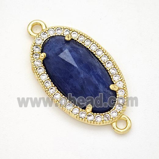 Blue Sodalite Oval Connector Copper Pave Zirconia Gold Plated