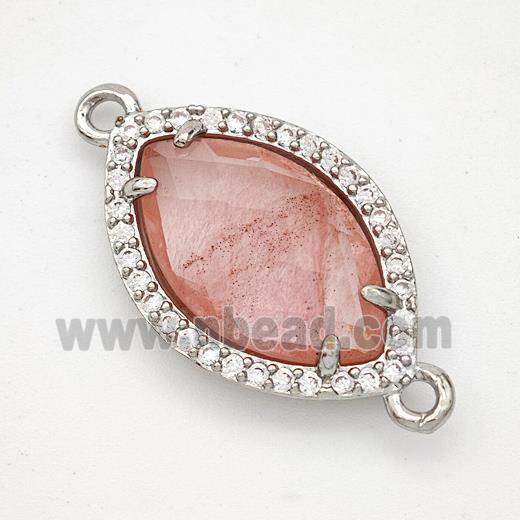 Pink Synthetic Quartz Eye Connector Copper Pave Zirconia Platinum Plated