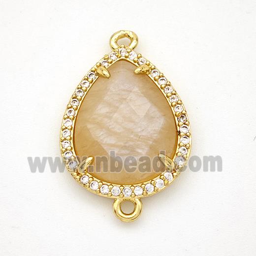 Peach Moonstone Teardrop Connector Copper Pave Zirconia Gold Plated