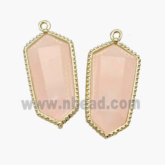 Natural Pink Rose Quartz Prism Pendant Gold Plated