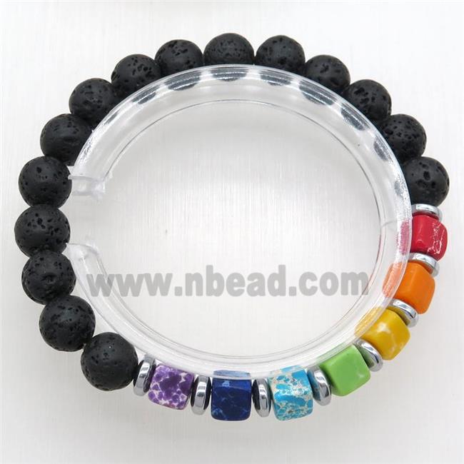 Chakra Bracelets with lava stone, stretchy