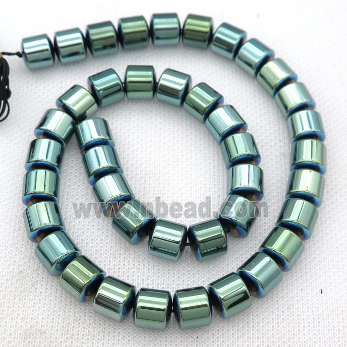 Hematite tube beads, green electroplated