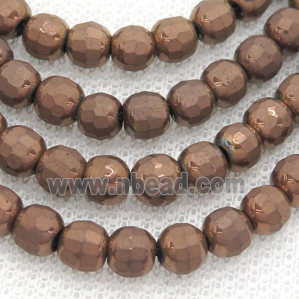 Hematite Beads Faceted Round Brown