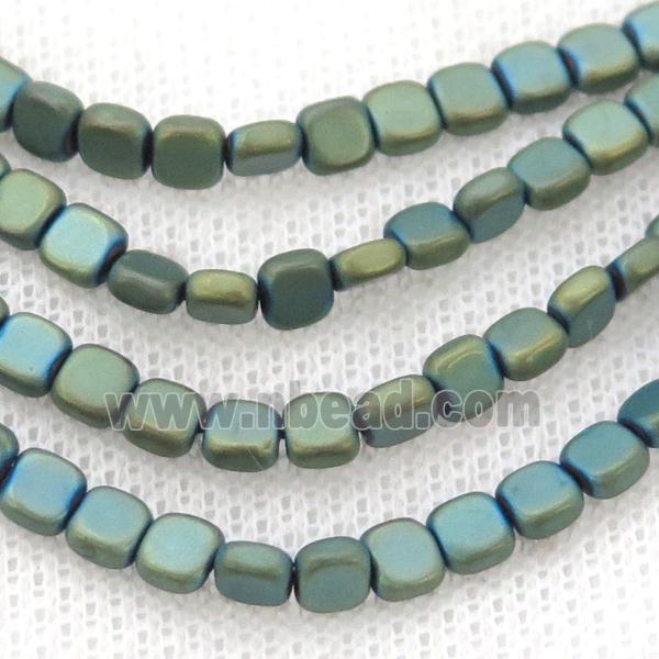 Green Hematite Beads Square Matte