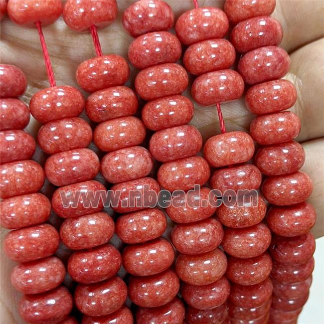 Sponge Jade Rondelle Beads Smooth Red Dye