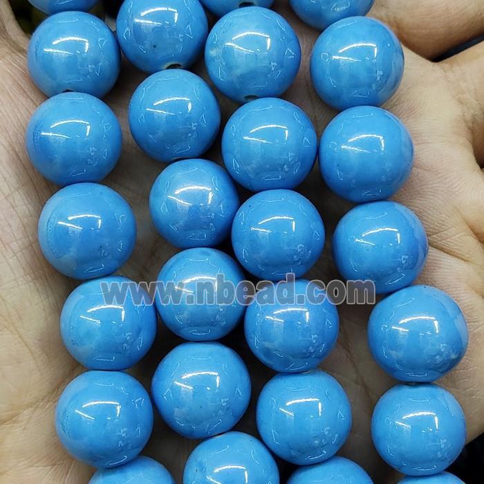 Blue Porcelain Beads Smooth Round