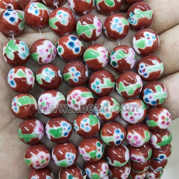 Porcelain Beads Multicolor Red Smooth Round