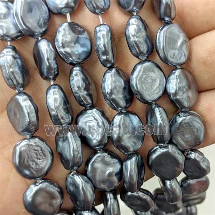 Baroque Style Pearlized Shell Coin Beads Darkgray