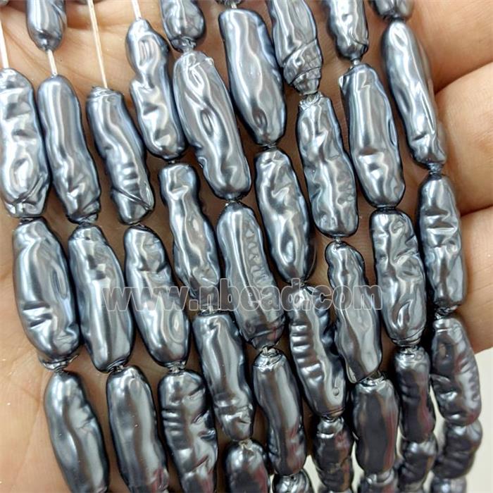 Baroque Style Pearlized Shell Stick Beads Darkgray