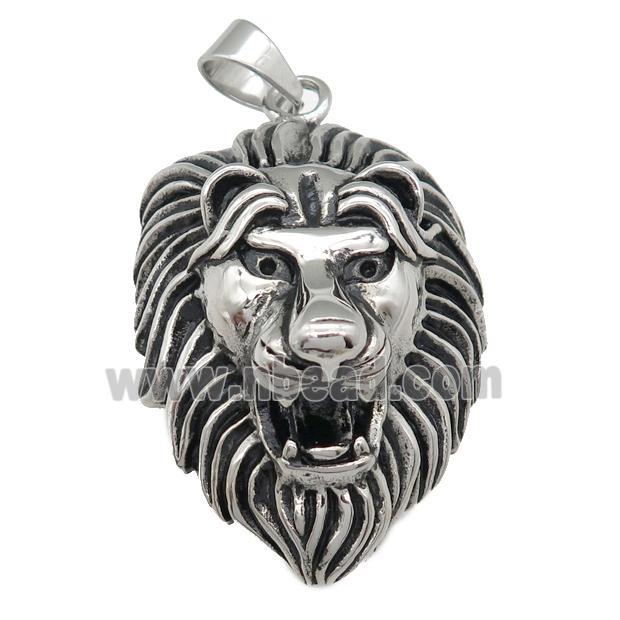 stainless steel Lion pendant, antique silver