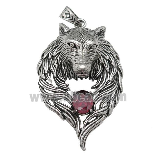 stainless steel wolf pendant, antique silver