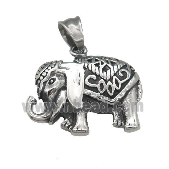 stainless steel elephant pendant, antique silver