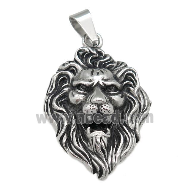 stainless steel Lion pendant, antique silver