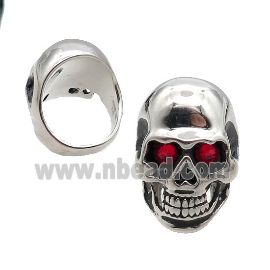 Stainless Steel Skull Ring Pave Rhinestone Antique Silver