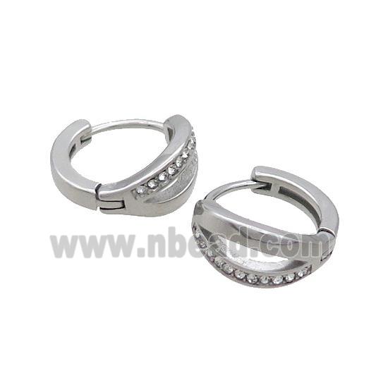 Raw Stainless Steel Hoop Earrings Pave Rhinestone