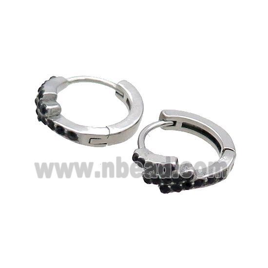 Raw Stainless Steel Hoop Earrings Pave Rhinestone