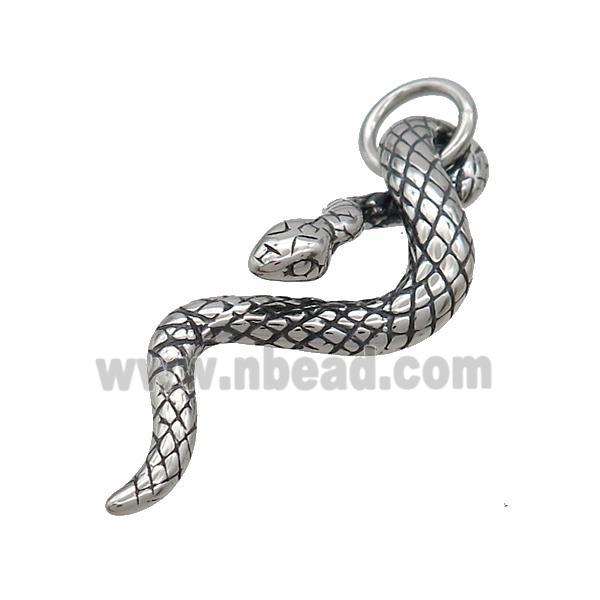 Stainless Steel Snake Charms Pendant Antique Silver