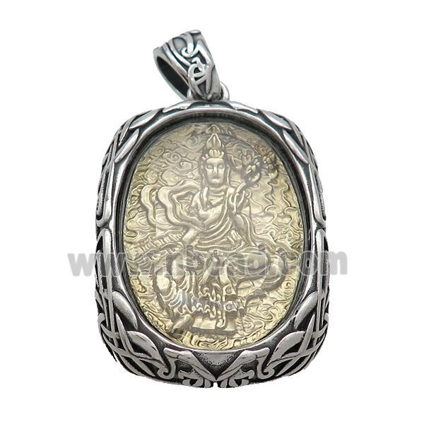 Copper Buddha Pendant Gold Plated Stainless Steel Wrapped Antique Silver