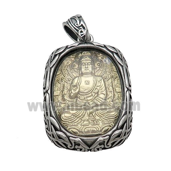 Copper Buddha Pendant Gold Plated Stainless Steel Wrapped Antique Silver