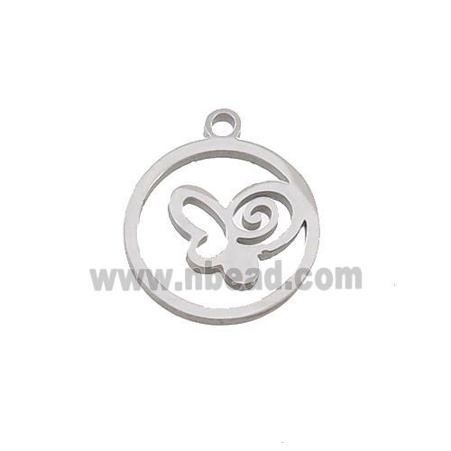 Raw Stainless Steel Butterfly Pendant Circle