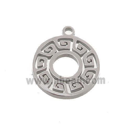 Raw Stainless Steel Circle Charms Pendant Greek Key