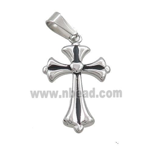 Raw Stainless Steel Cross Pendant Black Enamel