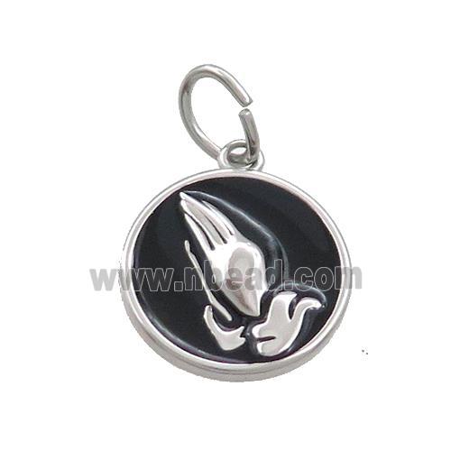 Raw Stainless Steel Praying Hands Charms Pendant Black Enamel