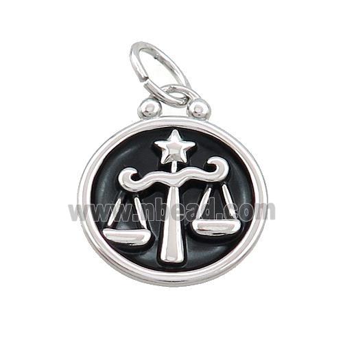 Raw Stainless Steel Libra Zodiac Charms Pendant Circle Black Enamel