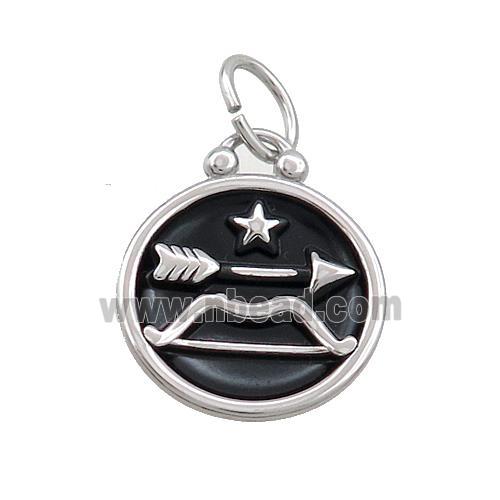 Raw Stainless Steel Sagittarius Zodiac Charms Pendant Circle Black Enamel