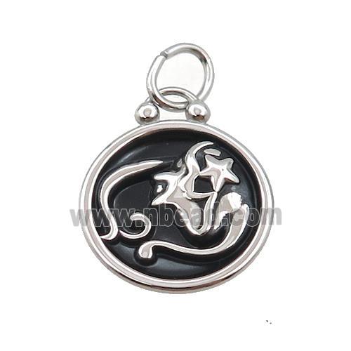 Raw Stainless Steel Virgo Zodiac Charms Pendant Circle Black Enamel