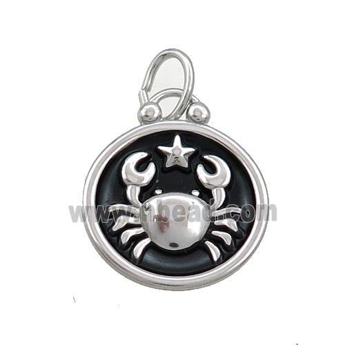 Raw Stainless Steel Cancer Zodiac Charms Pendant Circle Black Enamel