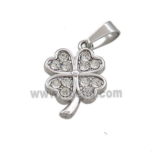 Raw Stainless Steel Clover Pendant Pave Rhinestone