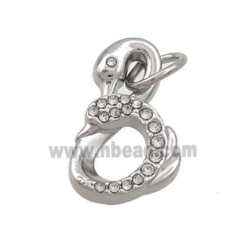 Raw Stainless Steel Swan Pendant Pave Rhinestone