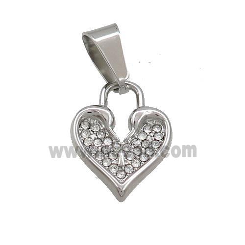 Raw Stainless Steel Heart Pendant Pave Rhinestone