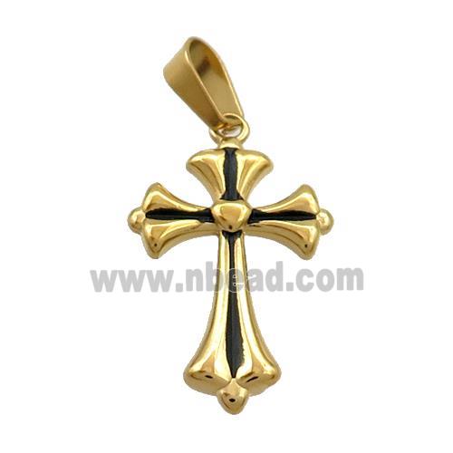 Stainless Steel Cross Charms Pendant Black Enamel Antique Gold