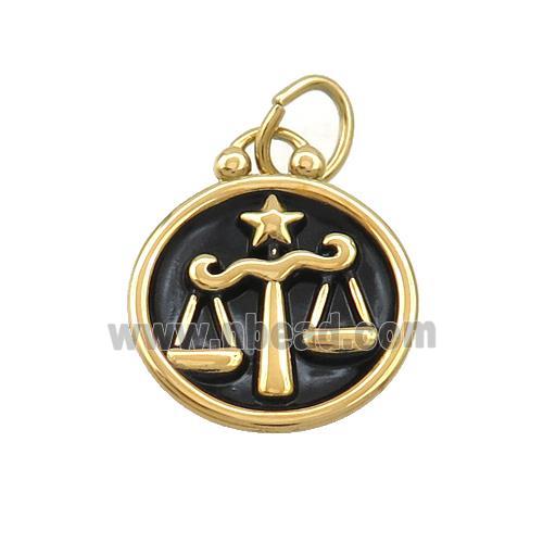 Stainless Steel Libra Zodiac Charms Pendant Circle Black Enamel Gold Plated