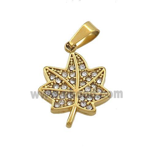 Stainless Steel Maple Leaf Charms Pendant Pave Rhinestone